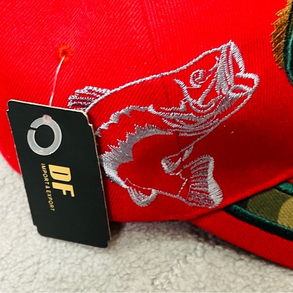 FISHING hat cap FISH Outdoor Sports Kiss MY BASS Camouflage Baseball Cap RED - Picture 5 of 5